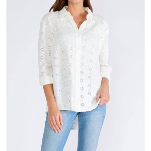 Women's Floral Embroidered Button Down Collared Blouse - LOVESTITCH - 1 of 4