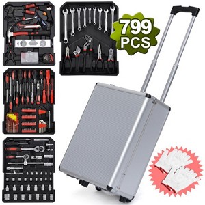 KTMBDW 799pcs Home Repair Tool Set Kit, Toolbox Storage Case with 4 Drawers, General Household Tool Kit with Rolling Tool Box for Homeowner, Silver - 1 of 4