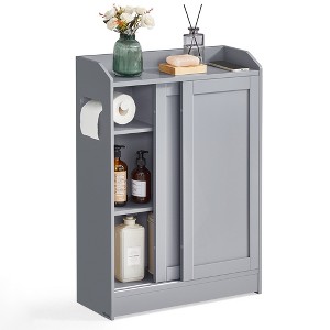 VASAGLE Bathroom Cabinet, Slim Bathroom Storage Cabinet, Toilet Paper Holder and Brush Compartment, Sliding Doors, Adjustable Shelves, - 1 of 4