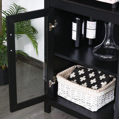 Black 71" MDF Bookcase Storage Hutch with Adjustable Shelves and Glass Doors
