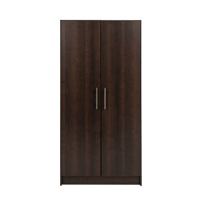 Elite 32" Espresso Wardrobe Cabinet with Hanging Rod and Shelves