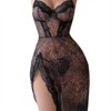 Clotth Women's Cheetah Print Lingerie Set - Lace Cami Dress with Thong, Sheer High Slit Babydoll with bow design , Leopard print - 4 of 4