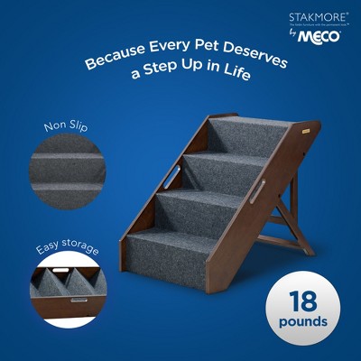 Espresso Hardwood Foldable Pet Steps with Gray Carpet
