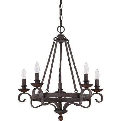 Noble Mini 24" Rustic Black Steel Chandelier with Dark Walnut Accents