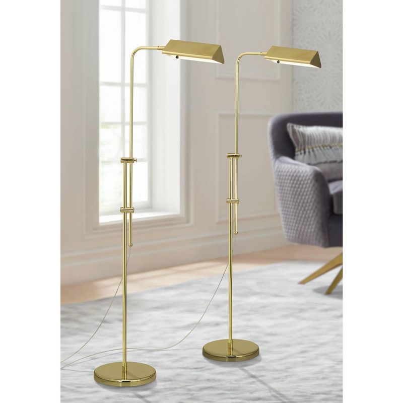 Regency Hill Tony Traditional 54" Tall Standing Floor Lamps Set of 2 Lights Pharmacy Adjustable Gold Brass Finish Living Room Bedroom House Reading, 2 of 10