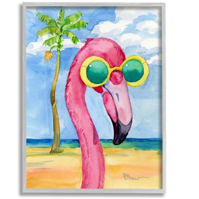 Tropical Flamingo Landscape Print in Gray Wood Frame, 24 x 30