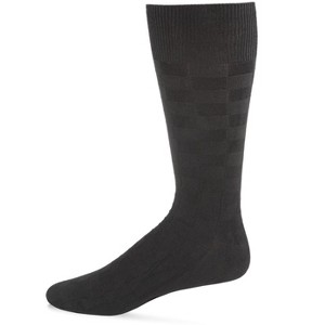 Memoi Men's Bamboo Blend Solid Checkerboard Crew Socks Black 10-13 - 1 of 4