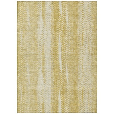 Gold Wheat And Ivory Botanical Leaves Washable Indoor Outdoor Area Rug