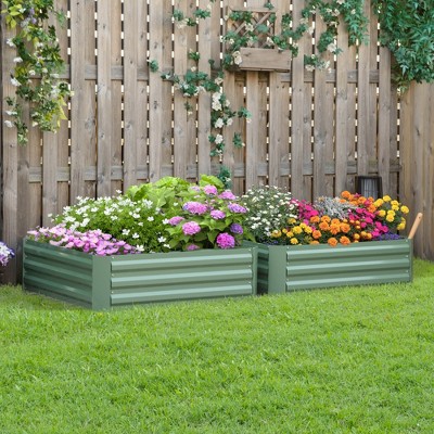 Green Galvanized Steel Raised Garden Bed Set for Vegetables and Flowers
