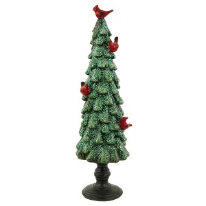 Northlight Glittered Tree with Cardinals Christmas Decoration - 11" - Green and Red - 1 of 4