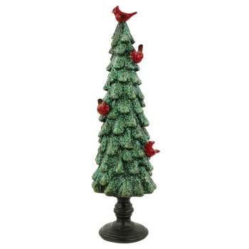 Northlight 11" Green Glittered Tree With Red Cardinals Christmas Decoration