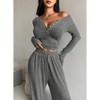 Women's V-Neck Button-Down Long Sleeve Top & Wide-Leg Pants Set, Casual Loungewear Outfit Gray S - 3 of 4