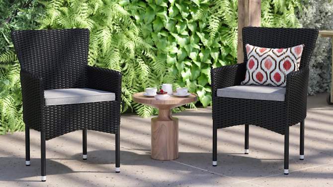 Emma and Oliver Set of 2 Modern Wicker Patio Chairs with Removable Cushions for Indoor and Outdoor Use, 2 of 13, play video