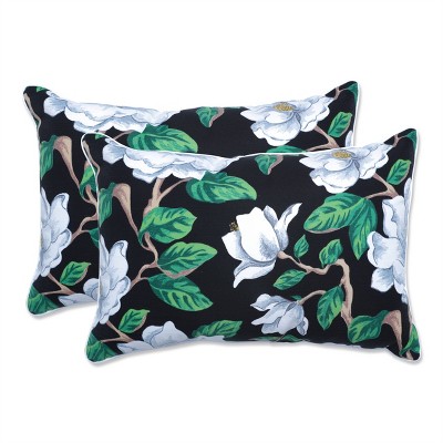 Pillow Perfect Set of 2 Magnolia Outdoor/Indoor Oversized Rectangular Throw Pillows Black