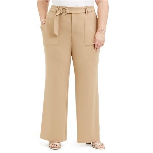 I.N.C International Concepts Womens Utility Pocket Belted Casual Wide Leg Pants, Brown, 14W - 1 of 1