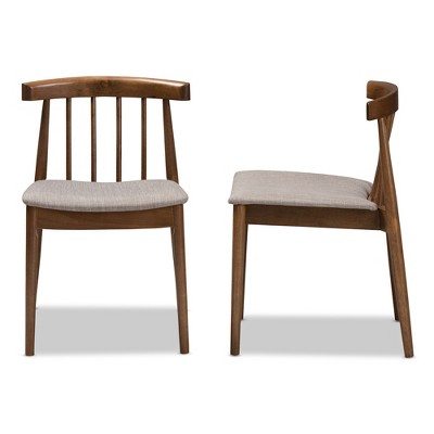 Wyatt Mid-Century Modern Walnut Wood Dining Chair Set with Beige Upholstery