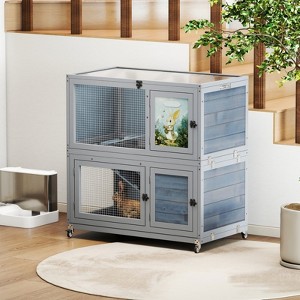 SEVOBAL Pet Crates and Houses Premium Two Level Small Animal Hutch with Safety Ramps and Slide Out Trays Easy Access Design, Grey, 35.4"*19.7"*36.6" - 1 of 4