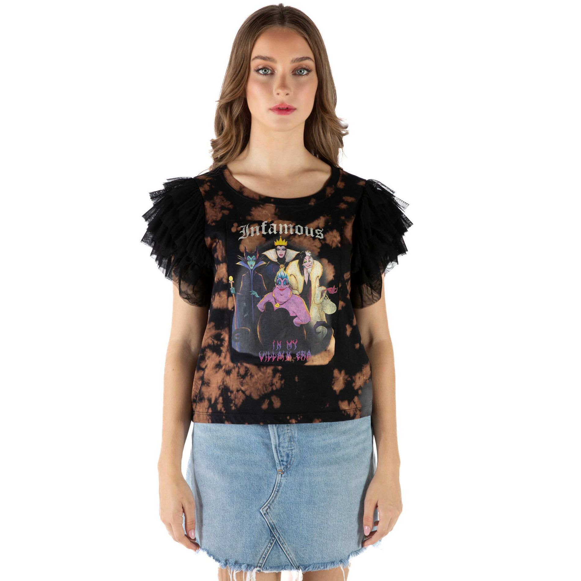 Disney Villains Cruella de Vil Evil Queen Maleficent Ursula Womens T-Shirt Tie Dye Gray In My Villain Era X-Large