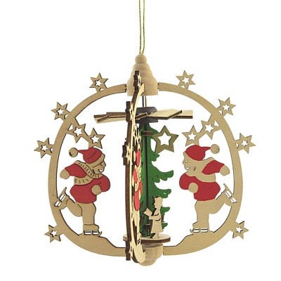 Holiday Ornament 5.25" Christmas Skating Children Printed Wood  -  Tree Ornaments