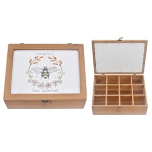 Transpac Wood 13 in. Brown Honey Bee Compartmentalized Tea Box - 1 of 2