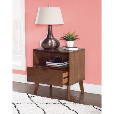 Reid Walnut Ash Veneer Mid-Century Modern 1-Drawer Nightstand