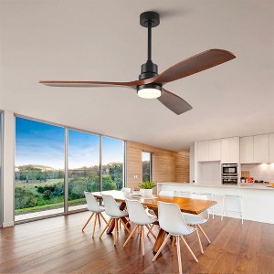 Wanze of Ocean 60 in. Smart Black Solid Wood Brown Blades 2-Size Downrod Mount Standard Ceiling Fan with 3-Color Dimmable LED Light - 1 of 4