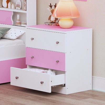 3-Drawer Wooden Nightstand with Colorblock Design and Plastic Handle, Wood Side Table with Storage Cabinet - ModernLuxe