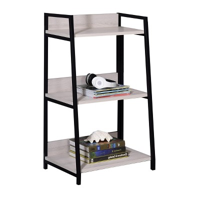 INFURNIC Decorative Bookshelf Industrial 3 Tier Ladder Design Storage Shelf with Sturdy Metal Frame, Beige, 24.5"*16.5"*37.5"