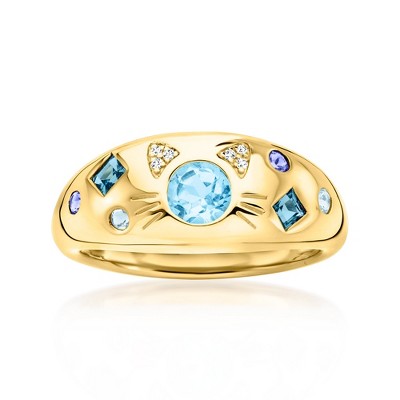 Ross-Simons 0.73 ct. t.w. Multi-Gemstone Cat Ring With Lab-Grown Diamonds in 18kt Gold Over Sterling