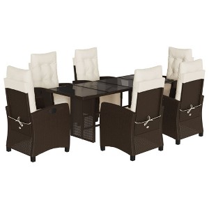 vidaXL Patio Dining Set with Cushions Table and Chair Furniture Poly Rattan - Brown and Cream Glass 6 Pieces - 1 of 4