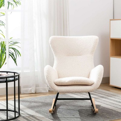 CAVINAS Teddy Upholstered Accent Chair with High Backrest,Modern Rocking Chair with Armrests for Living Room