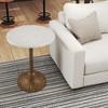 Royal Hampton 20.5 Inch Accent Side Table Round White Marble Top | Hammered Pedestal Base - 2 of 4