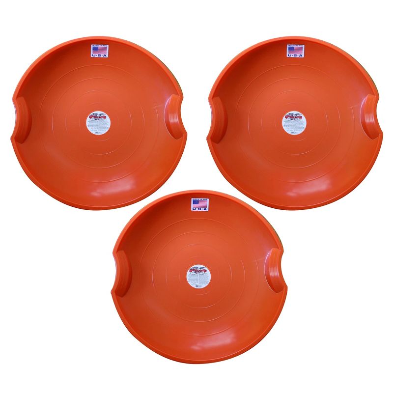 Paricon 626-O Flexible Flyer Round Flying Saucer Disc Racer Polyethylene Snow Sled Toboggan, for Ages 4 and Up, 26 Inch Diameter, Orange (3 Pack), 1 of 7