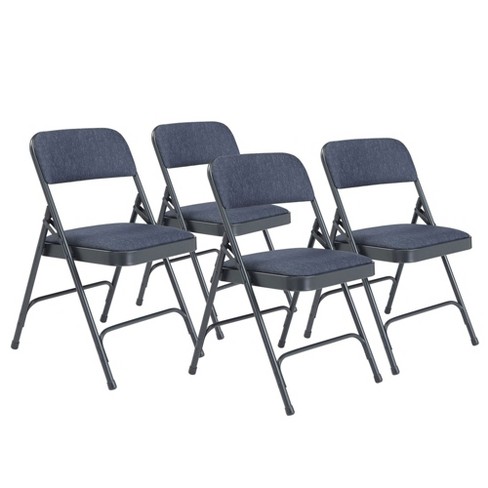 National Public Seating 2200 Series Deluxe Fabric Upholstered 2 Cushion  Double Hinge Indoor Outdoor Dining/Office Folding Chair, Blue, 4 Pack