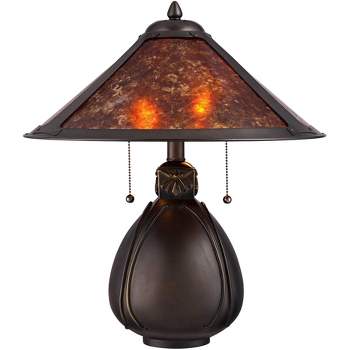 Robert Louis Tiffany Mission Rustic Accent Table Lamp 19" High with Table Top Dimmer Bronze Ceramic Cone Shade for Bedroom Bedside
