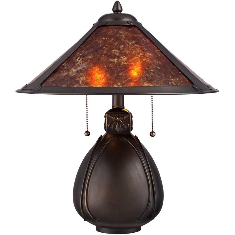 Robert Louis Tiffany Mission Rustic Accent Table Lamp 19" High with Table Top Dimmer Bronze Ceramic Cone Shade for Bedroom Bedside, 1 of 8