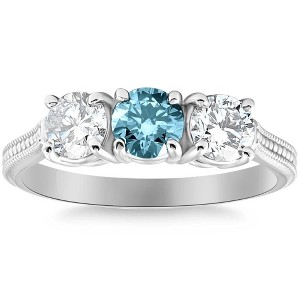 Pompeii3 1 1/2Ct Blue Diamond 3-Stone Accent Engagement Ring in Gold Lab Created - 1 of 4