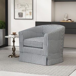 Swivel Barrel Accent Chair with Houndstooth Pattern, Solid Wood Frame, and Comfortable Design - 1 of 4