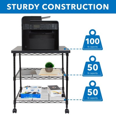 Steel 3-Tier Large Printer Cart with Wheels