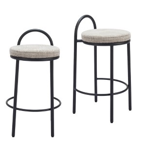 HomeRoots Set of Two 26" Beige and Black Chenille and Steel Low Back Counter Height Bar Chairs - 1 of 4