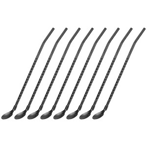 Unique Bargains Stainless Steel Long Handle Round Shaped Drinking Spoon Straws 16 Pcs - 1 of 4
