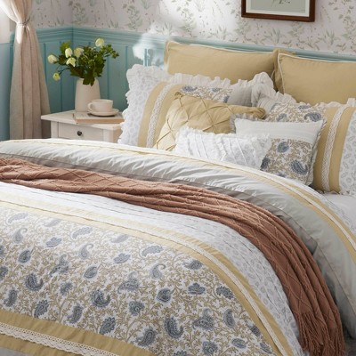 Queen Yellow Cotton Reversible 9-Piece Comforter Set