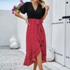 Coolmee Women's Summer Dress V-Neck Flared Sleeve Color Block Dresses Front Split Ruched Casual Midi Dress with Belt - 4 of 4
