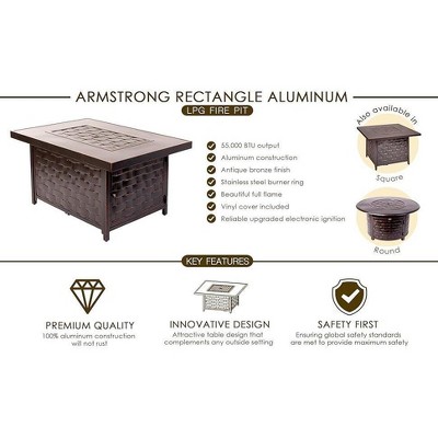 Armstrong Bronze Aluminum Gas Fire Pit Table with Clear Fire Glass