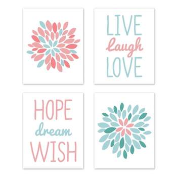 Sweet Jojo Designs Girl Unframed Wall Art Prints for Décor Emma Blue and Pink 4pc
