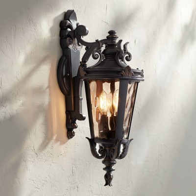 Bronze Scroll 22" Outdoor Wall Light with Hammered Glass