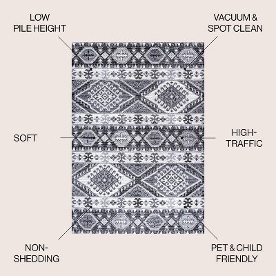 Sura Gray and Ivory Geometric Kilim 4' x 6' Area Rug