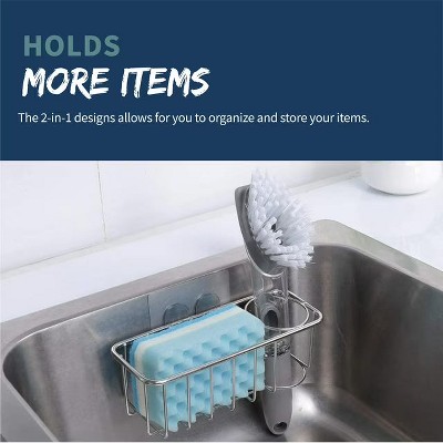 LunaLulinlk Stainless Steel Kitchen Sink Caddy Organizer With Self Adhesive Hooks Over The Sink Drying Basket Rack