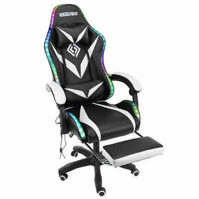 Hoffree Upholstered Massage Gaming Chair Ergonomic Office PC Chair with Bluetooth Speaker & RGB Light