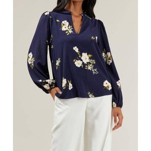 Women's Arlene Floral Split Neck Blouse - SUGARLIPS - 1 of 4